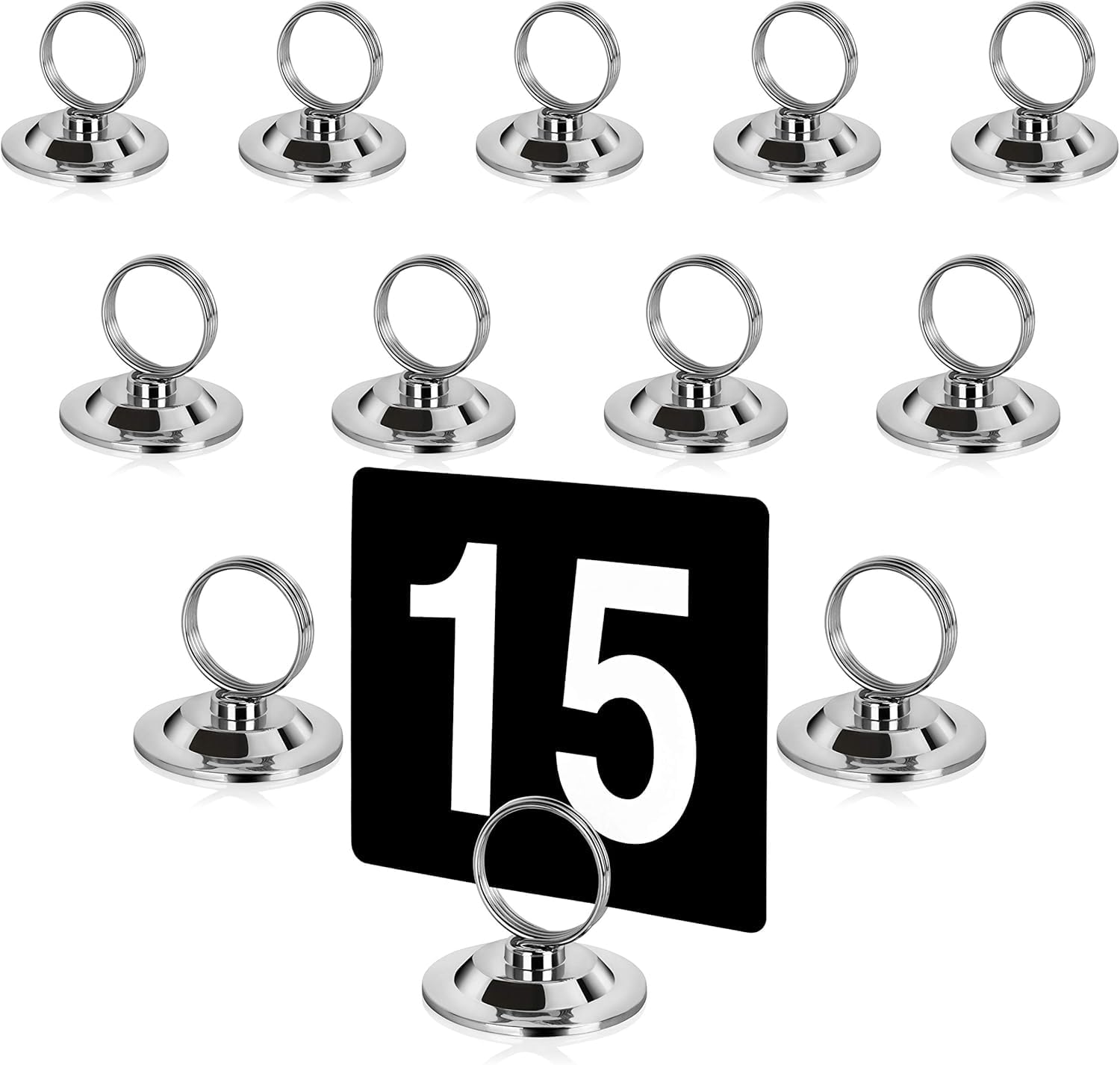 New Star Foodservice Ring-Clip Table Number Holder / Place Card Stand, 1.5 Inch, Silver, Metal, Set of 12