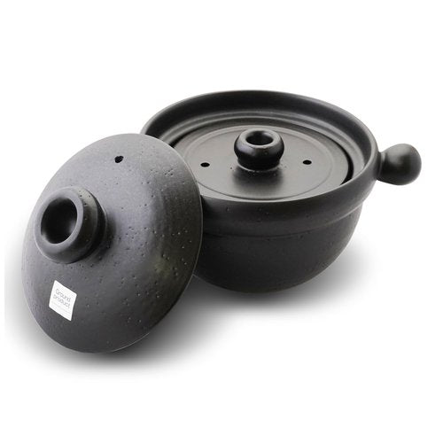 Banko Ware Rice Pot -Ground Product Series- Double Lid, Fluffy Rice, Donabe clay pot for, Microwave and Oven Safe, with English Manual, Made in Japan (1-2 servings)