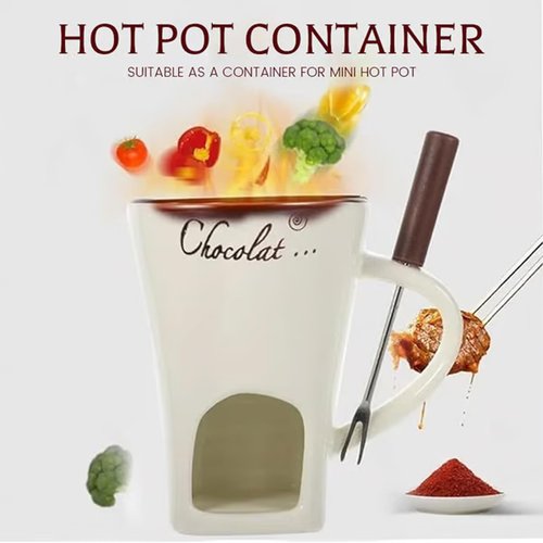 Sweet Fondue Cup for Date Night and More, Chocolate Melting Cup Set with Forks, Perfect as Fondue Mug or Chocolate Fondue Mug - Ideal Gifts for Birthday, Wedding, Mini Simmer Mug (White+Red)