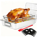 Roasting Pan Kit 15.5x11.5 Inch, Stainless Steel Turkey Roaster Baking Pan for Ovens-Heavy Duty Turkey Roaster V Rack & Cooling Rack, Deep Broiling Pan for Thanksgiving Christmas,Dishwasher Safe
