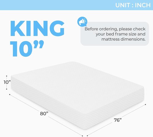 Neo Sleep 10 Inch King Cooling Gel Memory Foam Mattress - Medium Firm Pressure Relief | CertiPUR-US Certified