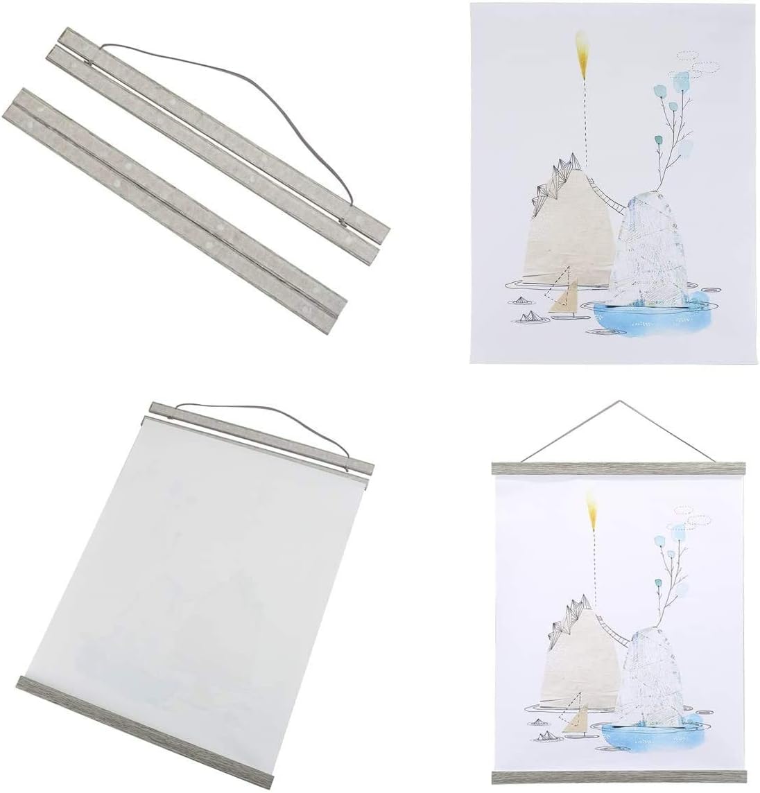 Benjia Magnetic Poster Hanger - 40" Wooden Frame for Canvas & Artwork | Easy Wall Display (Grey)