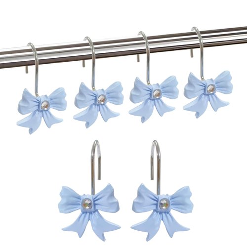 LLYSTTDS Blue Bow Shower Curtain Hooks 12pcs Rust Proof Shower Curtain Hooks Shower Rings for Curtain Cute Shower Curtain Hooks for Bathroom Baby Room Art Decor