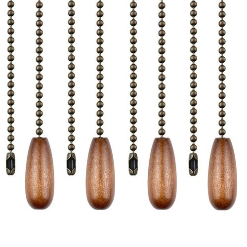 DAYONE Ceiling Fan Chain Pulls Walnut Wooden Pull Chain Extension for Ceiling Light Fan Chain 4 Pack