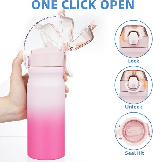 BJPKPK 18oz Insulated Water Bottle - BPA-Free Stainless Steel Thermal Flask | Leak-Proof Cherry Blossom Design