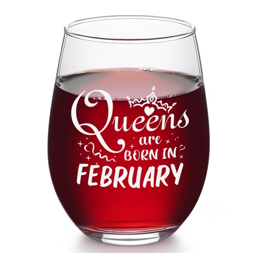 Futtumy Birthday Gifts for Women, Queens Are Born in February Birthday Wine Glass, Funny February Gifts for Daughter Mom Her Wife Sister Friend Girlfriend, Aquarius Pisces Present for Women, 17oz