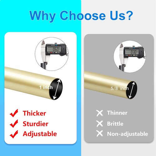 Byondeth Adjustable Curtain Rods - Max Length 60 Inches | 1 Inch Diameter with Warm Gold Aluminium Finials