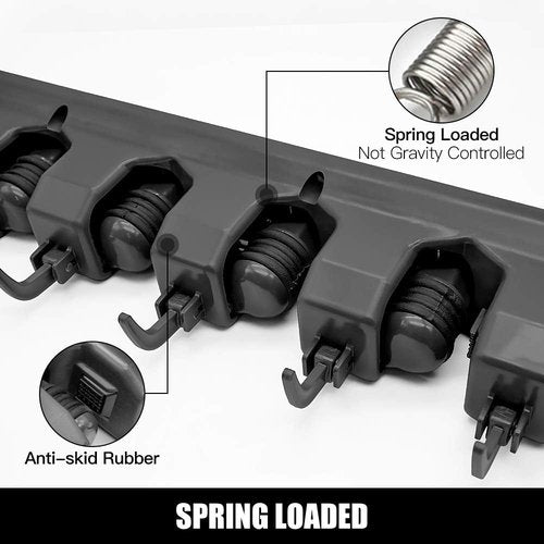 IMILLET Mop and Broom Holder - Wall Mounted Organizer with 5 Ball Slots & 6 Hooks | Black, 2 Pack