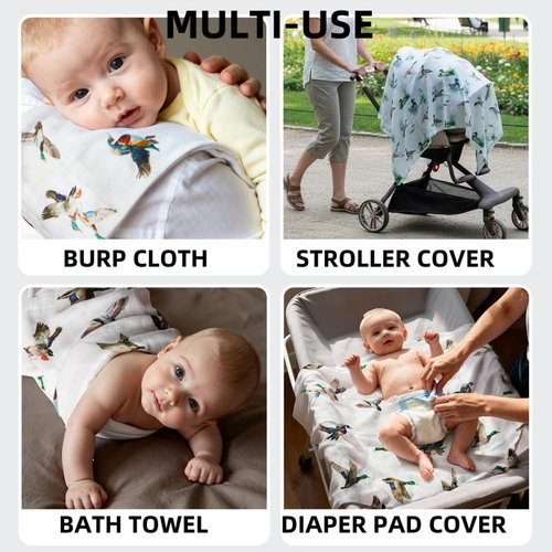 2 Pack Mallard Duck Muslin Swaddle Blankets 70% Bamboo 30% Cotton Breathable Receiving Blankets Gender Neutral Newborn Essentials for Baby Boy or Girl Soft and Large 47 x 47 Inches (Mallard Duck)