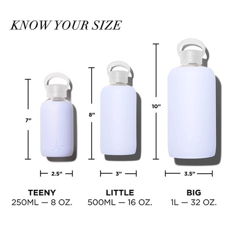 bkr - Little Smooth - Reusable Glass Water Bottle - 16oz - Fits in Cup Holder - Leakproof, Travel Friendly - BPA Free, Dishwasher Safe - Removable Silicone Sleeve & Carrying Loop - Dream