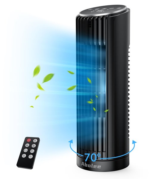 Abolee Tower Fan, 23ft/s Desk Fan with Remote, 70° Oscillating, Standing Table Fan with 4 Speeds, 4 Modes, 12Timer, 2026 New 13'' Bladeless Fan for Bedroom Office, Home