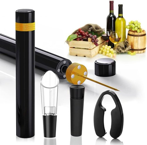 Mini Wine Opener Set | Travel Portable Pocket Air Pressure Pump Wine Bottle Opener with Aerator, Foil Cutter, and Vacuum Stopper | 7S Quick Bottle Opening | for Home, Restaurant, Party,Wine Lovers