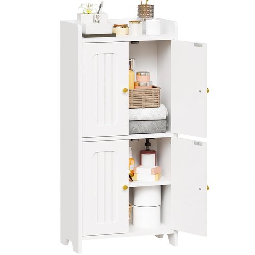BEWISHOME Small Floor Cabinet, Toilet Paper Storage, Bathroom Storage Cabinet with 4 Doors and Shelves, Bathroom Organizers and Storage for Small Spaces, White 7.9" D x 14.6" W x 31" H YYG11W