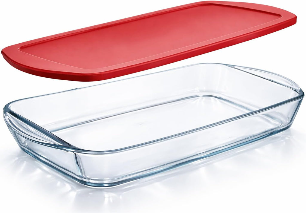 Ums 2-Qt Glass Baking Dish - Borosilicate Casserole Dish with Lid | Oven, Microwave & Dishwasher Safe (13" x 7.5" x 2.4")