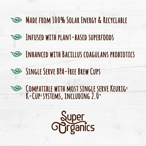 Super Organics Energy Boost Coffee Brew Cups with Superfoods & Probiotics Keurig K-Cup Compatible Energizing, Stamina Medium Roast, USDA Certified Organic, Vegan, Non-GMO, 60ct