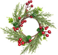 Regine Switzerland Christmas Candle Rings - 4 Inch Artificial Red Berries & Pine Needles Wreaths | Rustic Holiday Table Decor