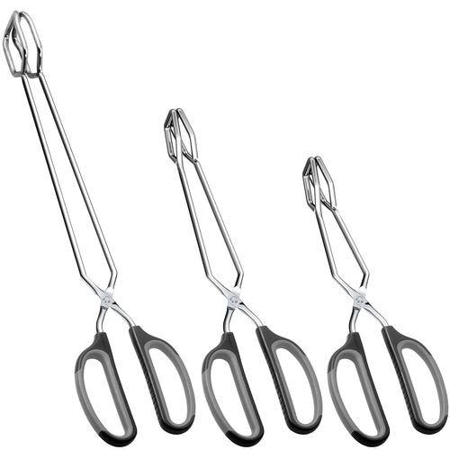HINMAY Stainless Steel Scissor Tongs Cooking Tongs Set, Set of 3 (Black Handle, 10" 12" 16")