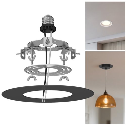 gezee 5/6 inch Recessed Can Light Conversion Kit, for Ceiling Light Fixture, Pendant Light, Hanging Light, Ceiling Fan, with 7¾ Beveled & Flat, Steel,Medallion, Black Finish