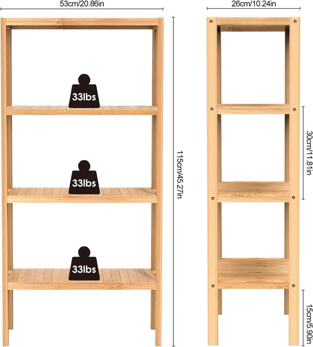 FoverOne 4 Tier Shelving Unit, Bamboo Book Shelf Bookcase Storage Shelf for Bathroom Kitchen Living Room