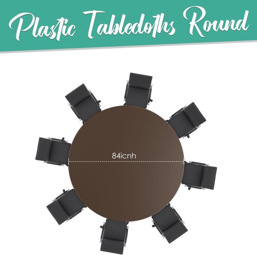Brown 84-Inch Disposable Round Tablecloths - 12 Pack Plastic Covers for Parties & Events