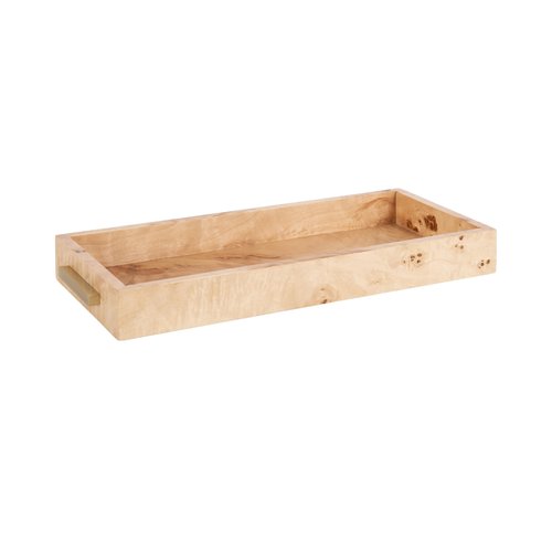 Kate and Laurel Burlock Modern Decorative Burlwood Rectangle Tray with Handles, 8 x 19, Natural Wood and Gold, Transitional Rectangular Tray for Use as Entryway Tray Decor or Ottoman Serving Tray