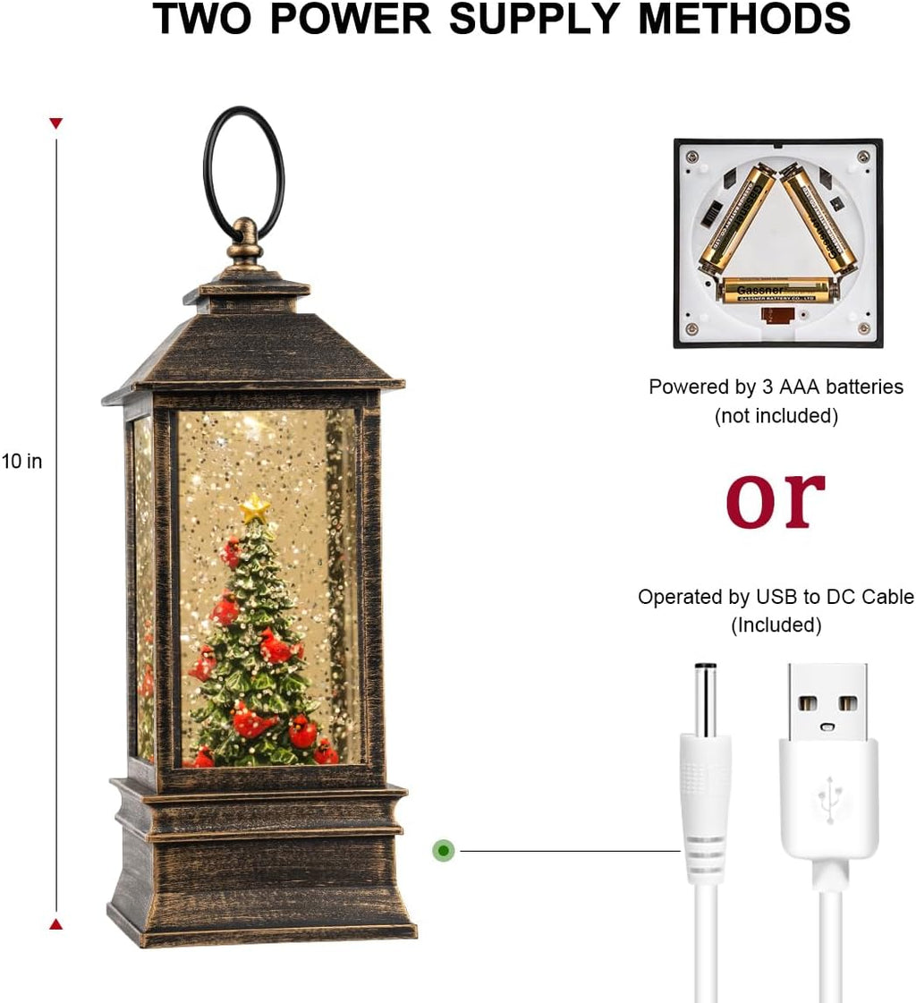 VISFLAIR 10'' Lighted Christmas Tree Snow Globe - Musical Water Lantern with Glitter | Battery or USB Powered