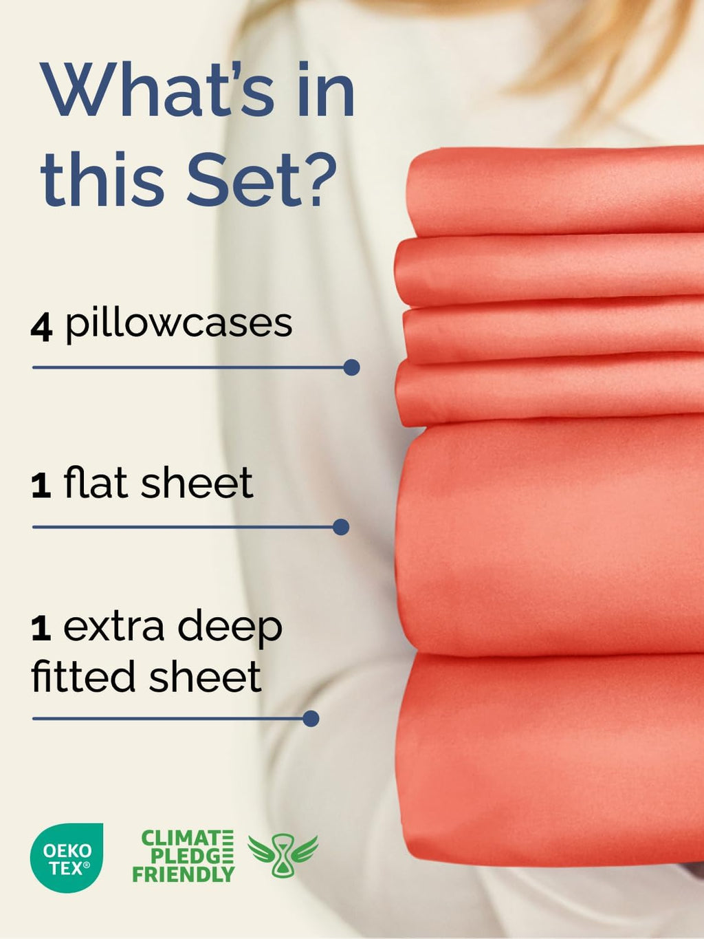 Skiennix Extra Deep Queen Sheet Set | 6-Piece Breathable Cooling Bedding - Luxury Coral Color, Soft & Wrinkle-Free