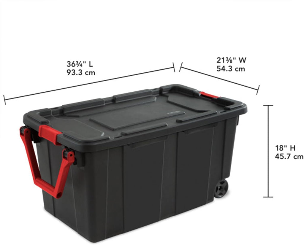 Sterilite Wheeled Tote - Durable 40 Gallon Storage Container - Black Color for Easy Organization