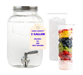 2 Gallon Glass Beverage Dispenser with Ice and Fruit Infusers, Stainless Steel Spigot and Metal Lid, Wide Mouth Mason Jar Drink Dispenser, for Iced Tea, Kombucha Brewing and more