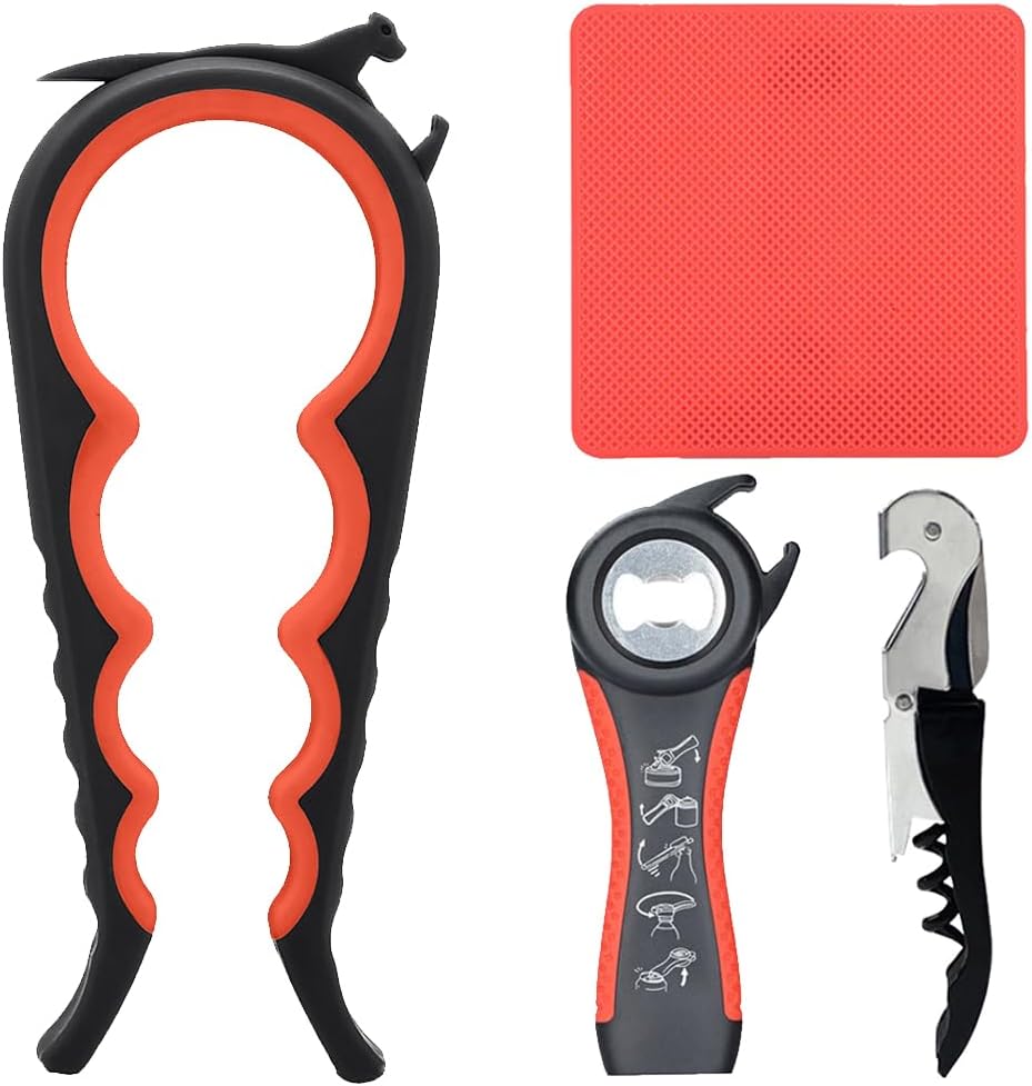 Otstar Jar Opener for Seniors - Multi-Function Non-Slip Grip & Corkscrew Tool | Ideal for Weak Hands