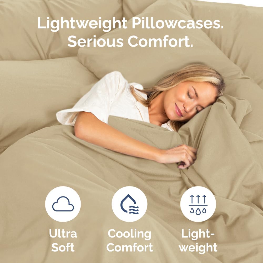 Queen Pillow Cases by LuxeDream | Ultra Soft Hotel Quality | Wrinkle-Free, Stain & Fade Resistant | 10-Piece Set in Beige