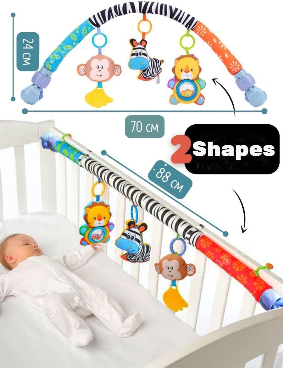 Pau1Hami1ton Baby Stroller Arch Toys - Adjustable Hanging Toy Bar for Crib, Car Seat & Bouncer - Zebra Design