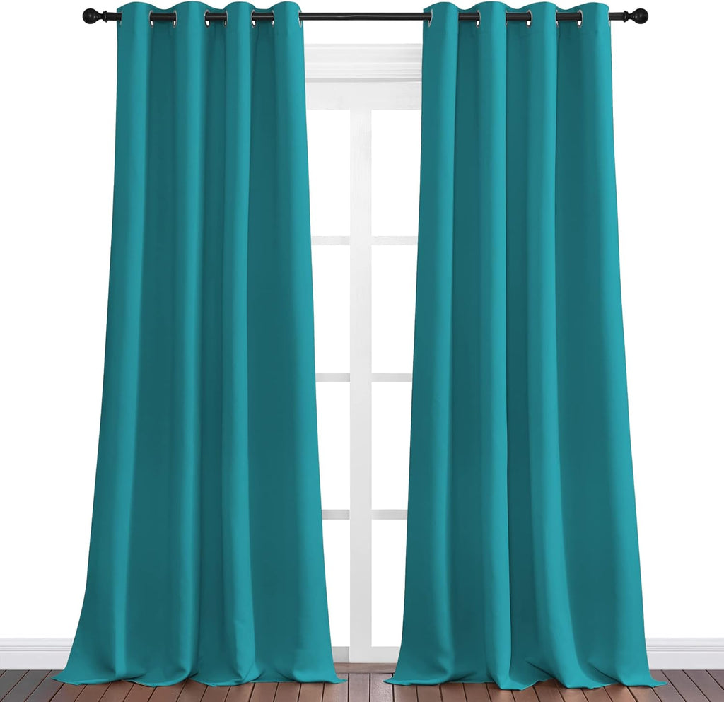 NICETOWN Room Darkening Curtains - Thermal Insulated Grommet Blackout Panels, 108 Inch, Peacock Teal, 2 Pieces