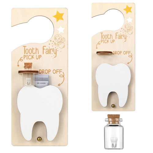 DoubleFill Tooth Fairy Gift Holder Bag Door Hanger Tooth Fairy Kit Stores Lost Teeth Keepsake Box Easter Gift World Oral Health Day Gifts for Lost Teeth Boy Girl(Fresh,Brown)