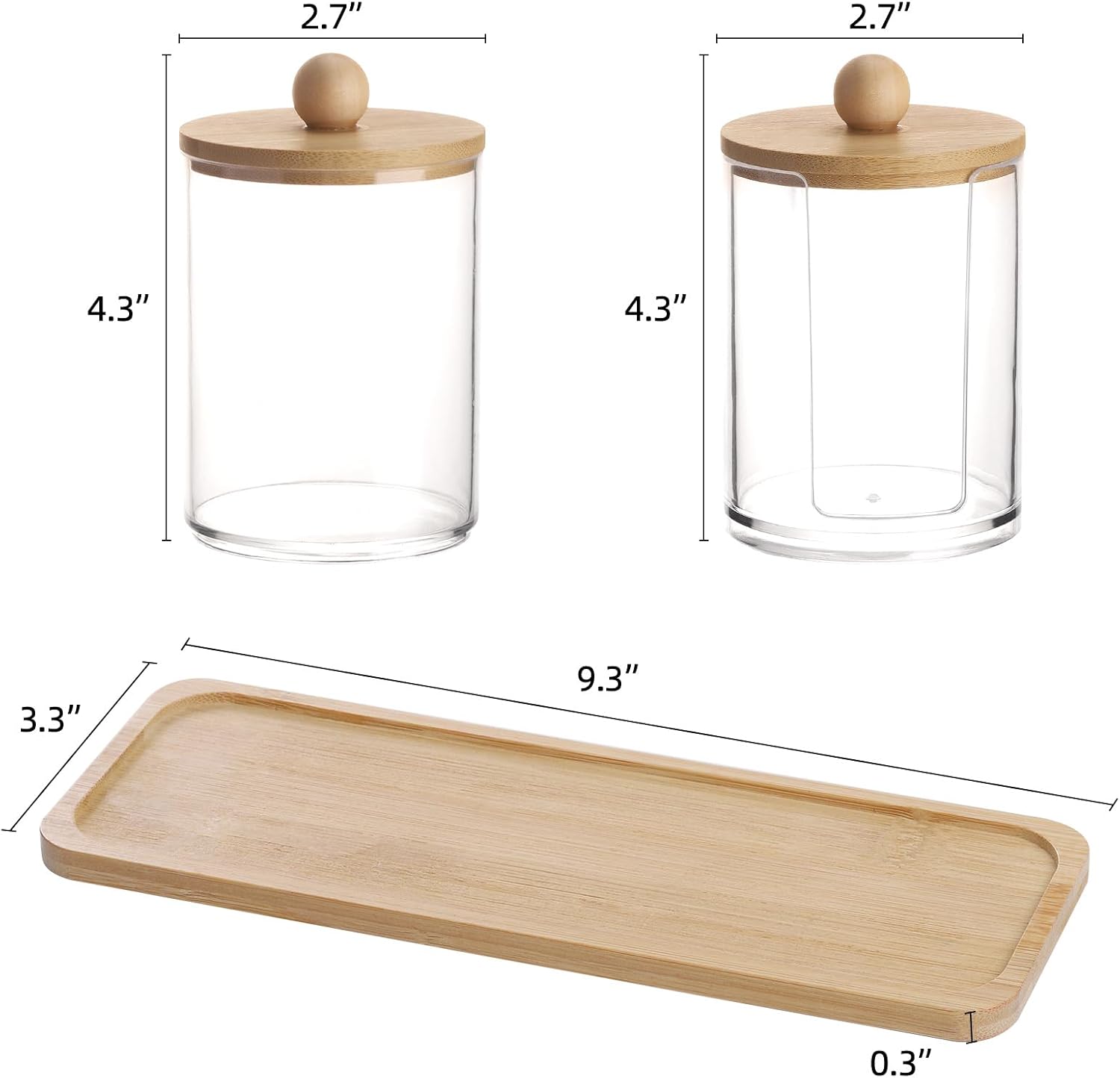 Tbestmax Qtip Holder Set - 10 oz Clear Apothecary Jar with Bamboo Lids | 3 Pack Cotton Swab Dispenser