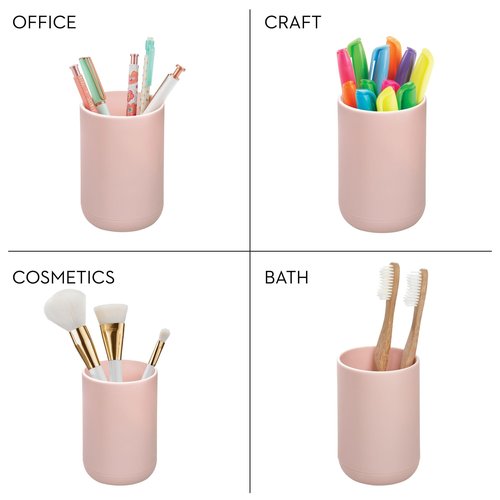 iDesign Toothbrush Holder with 3 Divided Sections for Bathroom or Vanity - Set of 2 - Blush