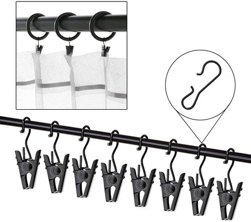 JANYUN Heavy-Duty Metal Curtain Clips - 30 Pack Small Hook Clips for Home Decor & Art Display - Black
