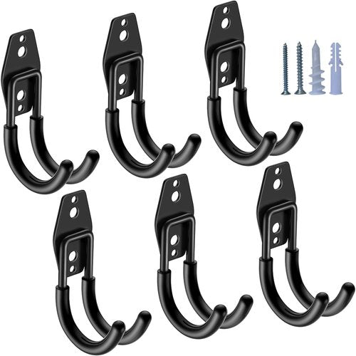HUPBIPY Heavy Duty Garage Hooks - J Shaped Wall Mounted Tool Organizer | 6 Pack for Ladders, Bikes, and More
