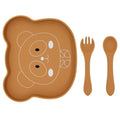 BabyX Baby Silicone Feeder Set, 3-pcs Jungle Wildlife-themed Baby Plate with Suction, Spoon and Fork for Babies Toddler Kids, BPA-Free, Baby Utensils Feeding Supplies, Microwave and Dishwasher Safe