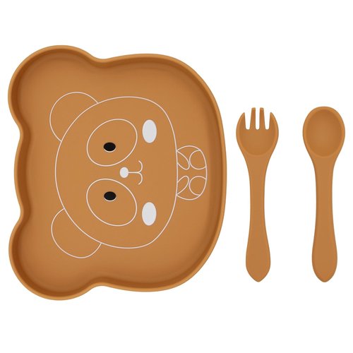 BabyX Baby Silicone Feeder Set, 3-pcs Jungle Wildlife-themed Baby Plate with Suction, Spoon and Fork for Babies Toddler Kids, BPA-Free, Baby Utensils Feeding Supplies, Microwave and Dishwasher Safe