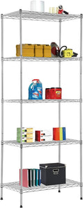 BestOffice | Heavy-Duty 5-Tier Wire Storage Shelves | Chrome | 14x24x60 | Holds Up to 750 lbs | Easy No-Tool Assembly