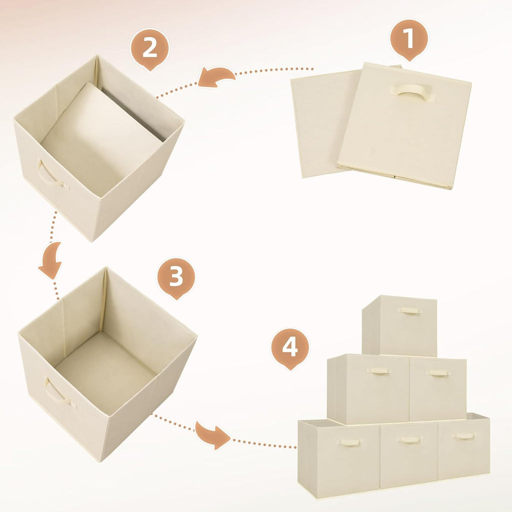 Storage Maniac Storage Cubes - 13-Inch Collapsible Fabric Bins with Handles | 8-Pack Beige for Easy Organization