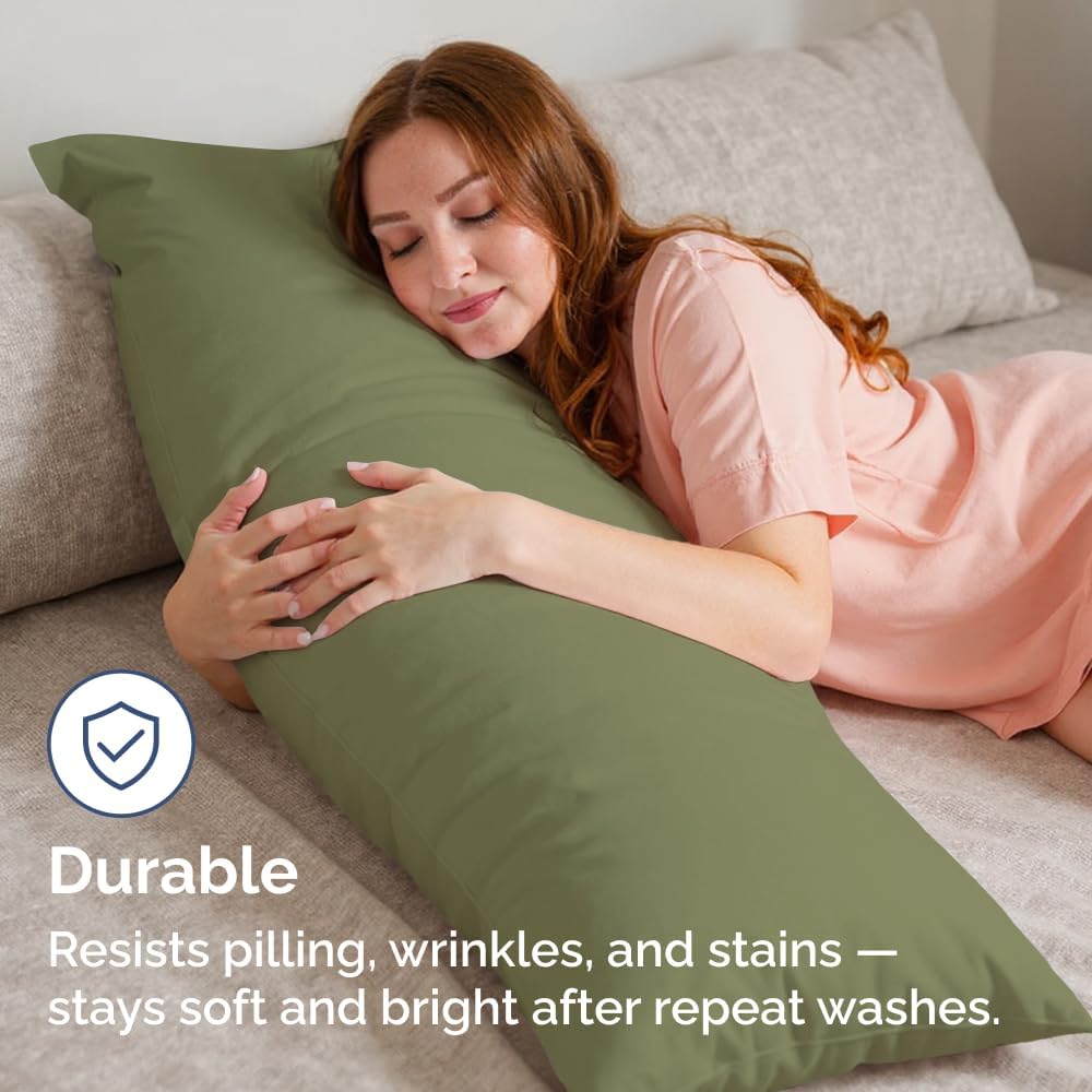 Skiennix Body Pillowcases Set of 2 | 20x54 Soft & Breathable Pillow Covers for Side Sleepers - Sage Green, Wrinkle-Free & Machine Washable