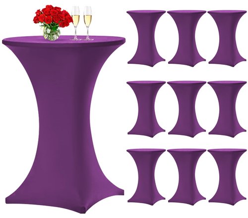 Tomeurperf 10 Pack Cocktail Table Covers Stretch Spandex Tablecloth 32""x43"" Cocktail Table Cover, Cocktail Round Tablecloth Table Cover for Wedding Banquet Cocktail Party(Purple)