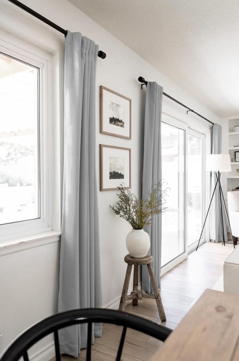 Skiennix 100% Blackout Linen Curtains - Thermal Insulated Drapes for Bedroom | 84" Long, Grey, 2 Panels Set