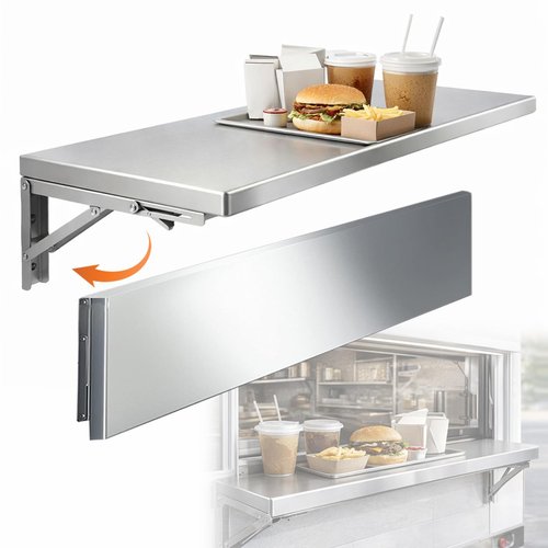 timiland Folding Concession Shelf 48 x 12 Inch, Stainless Steel Drop Down Serving Shelf, Wall Mounted Folding Shelf for Food Truck Window & Concession Stand