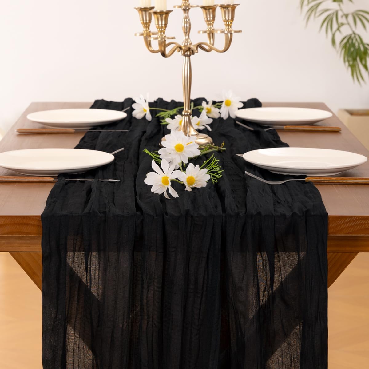 Socomi Cheesecloth Table Runner - 6pcs Black Boho Rustic Gauze | 120 Inch for Weddings & Events