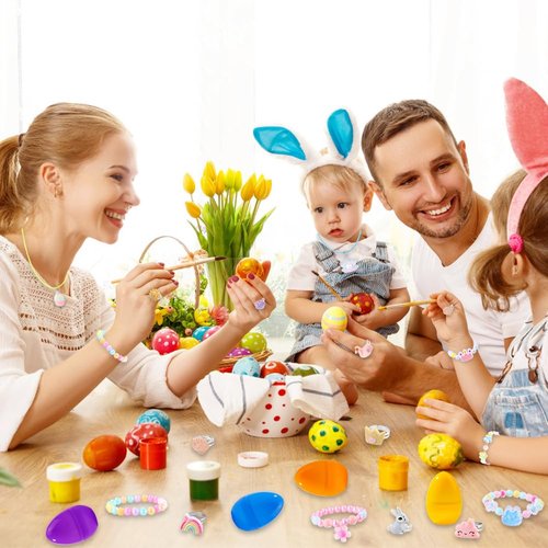 Vellibring 12 Pack Prefilled Easter Eggs with 36 pcs Cute Bracelets Necklaces Rings Easter Basket Stuffers Egg Fillers for Girls Party Favors Kids Toddler Presents