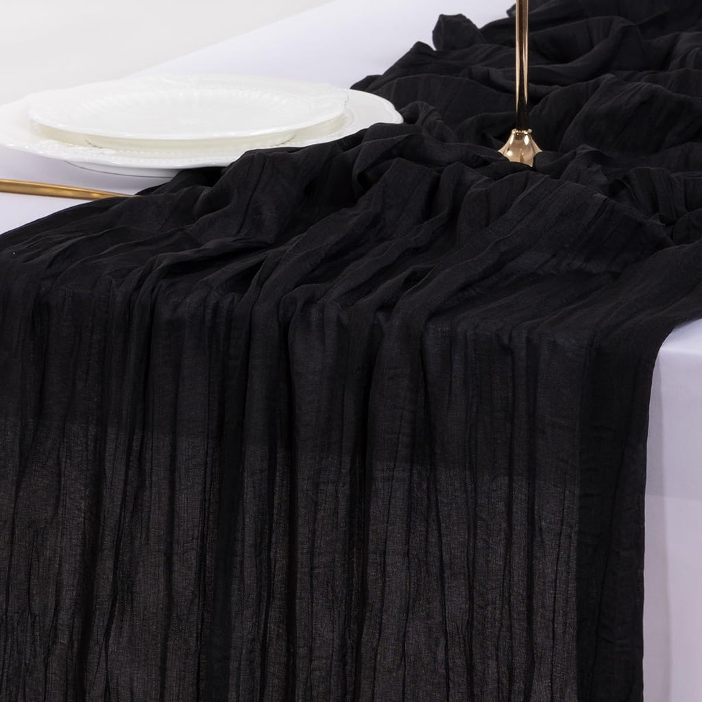 Socomi Cheesecloth Table Runner - 3pcs Black Boho Rustic Design | 120 Inch for Weddings & Events