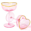 Didaey 2 Pack Wedding Heart Shaped Champagne Flutes Pink Coupe Martini Glasses Cocktail Toasting Glasses Wine Cups with Gold Rim for Bridal Shower Celebrations Girl Birthday Party Supplies(Classic)